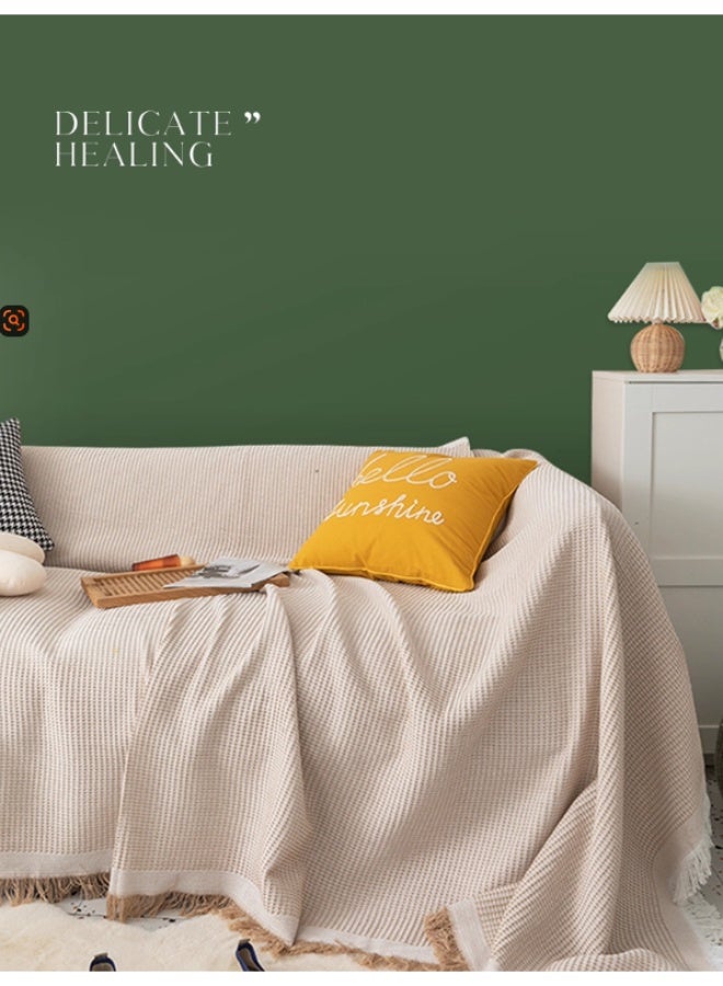 فاييت غطاء أريكة بنمط الوافل مقاس 130×180 سم مع شرابات، غطاء أريكة غير قابل للانزلاق وقابل للغسل لـ 3-4 مقاعد (النمط 1) - Image 4