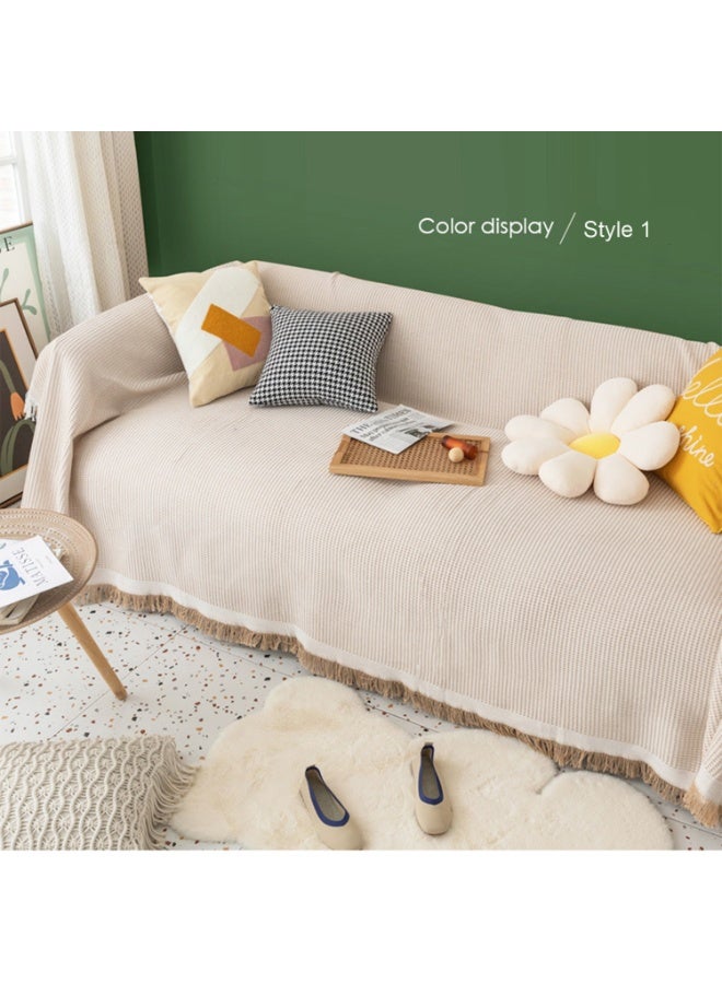 فاييت غطاء أريكة بنمط الوافل مقاس 130×180 سم مع شرابات، غطاء أريكة غير قابل للانزلاق وقابل للغسل لـ 3-4 مقاعد (النمط 1) - Image 2