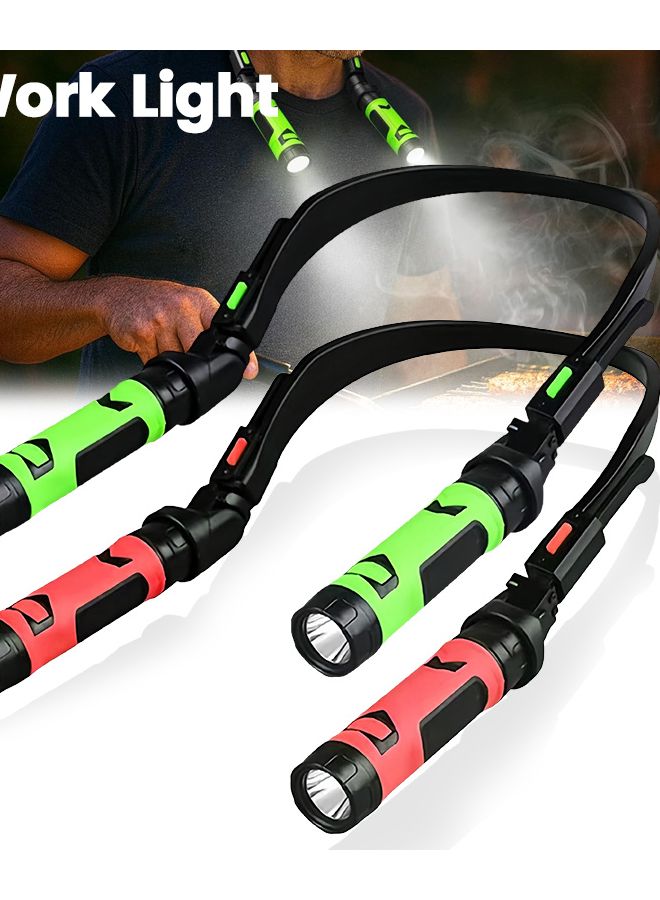 Red Hands Free LED Flashlight USB Rechargeable Magnetic Base Adjustable Angle Portable Work Light - Image 2