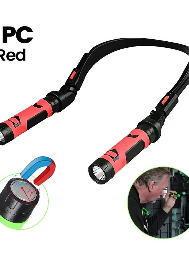 Red Hands Free LED Flashlight USB Rechargeable Magnetic Base Adjustable Angle Portable Work Light - Image 1