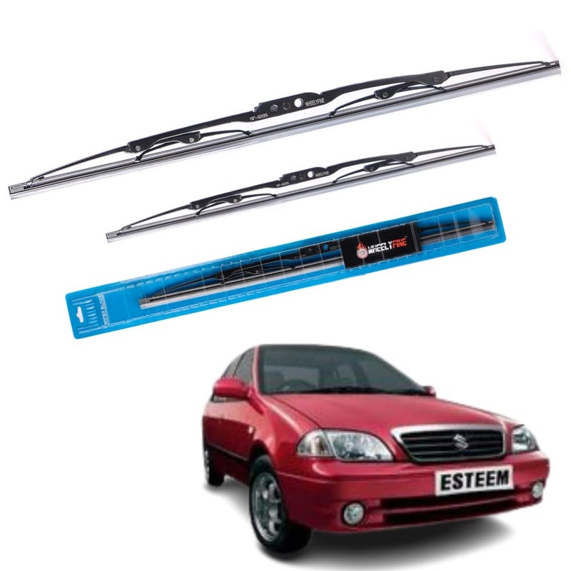 Wheelyfine Car Wiper Blades | Metal Frame | Water Repellent Windshield Wipers | Blade Refills (Maruti Esteem (1994-2008) Dr 20"/Pa 18") - Image 1