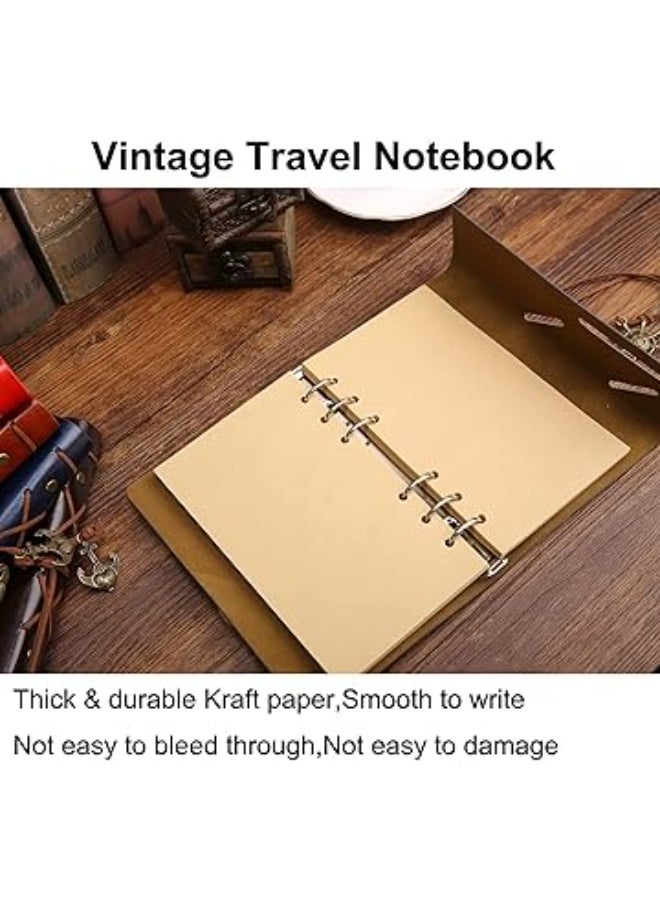 دفتر ملاحظات للمسافرين بغطاء جلدي بولي يوريثان ناعم، مفكرة مقاس A6 قابلة لإعادة التعبئة مع 80 صفحة فارغة وقلادة بتصميم ريترو – دفتر يوميات سفر كلاسيكي هدية مثالية للطلاب والكُتّاب - Image 5