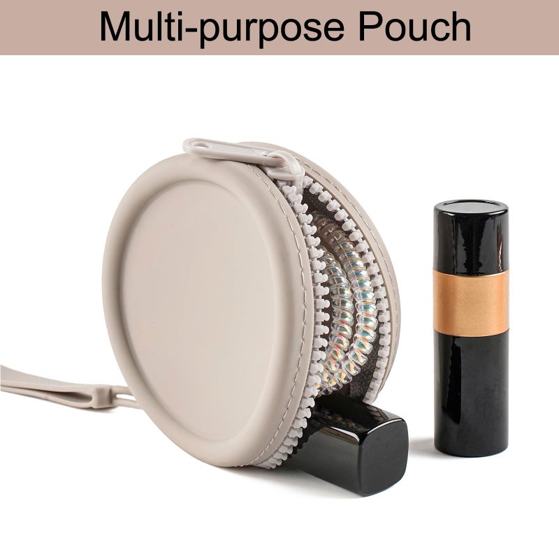 WHHJM Small Silicone Makeup Bag for Women Round Purse Essentials Portable Cosmetic Accessories Organizer Small Travel Kit Storage Pouch (Grey) - Image 2