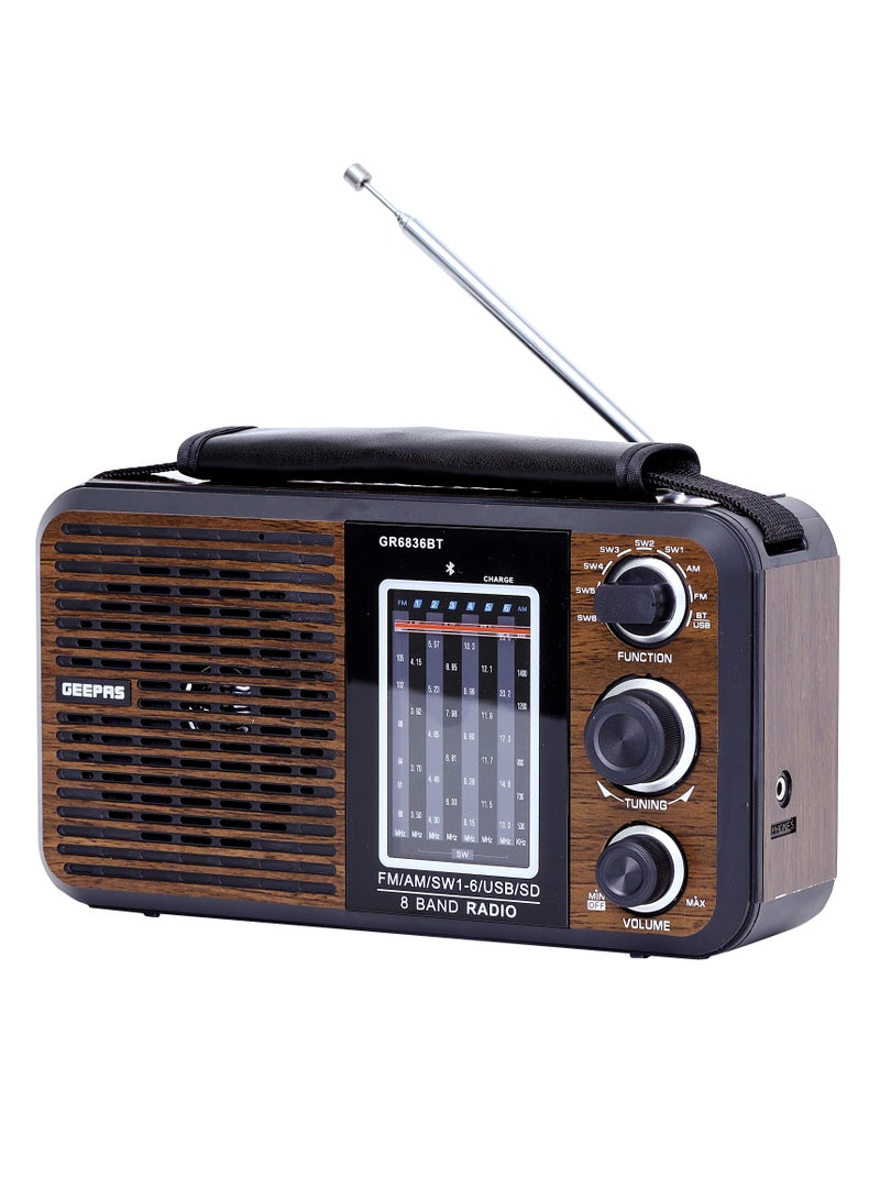 GEEPAS Rechargeable FM Radio, Large Capacity Battery, Perfectly Portable, Lightweight, Retro Style FM Radio, Strong And Stylish, Perfect Sound Quality, Multi Band  - Image 1