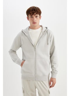 DeFacto Man Regular Fit Hooded Soft Furry Inside Basic Zippered Sweatshirt  - Image 4
