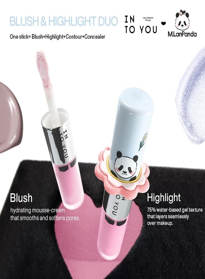 INTO YOU x M.Lan Panda Blush & Highlight Duo Stick, Dual-Ended Multi-Use Formula, Natural Glow Enhancer, Cream Texture Long Lasting Highlighter, Contouring, Blush and Concealer, MLD01 - Image 5