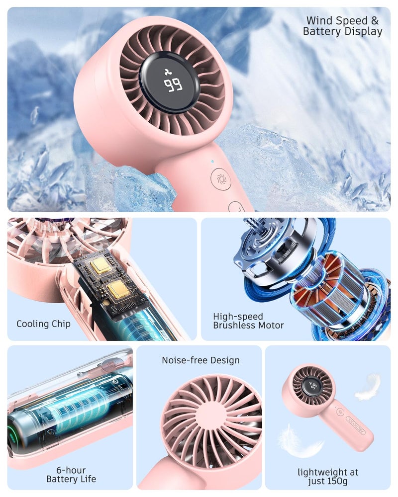 ARCTICOOL Portable Mini Fan with Digital Display - 7500RPM Ultra-Fast Portable Hand Fan, 2000mAh Rechargeable Battery, Pocket-Sized Cooling for Makeup, Travel, and Outdoor Use (Pink) - Image 2