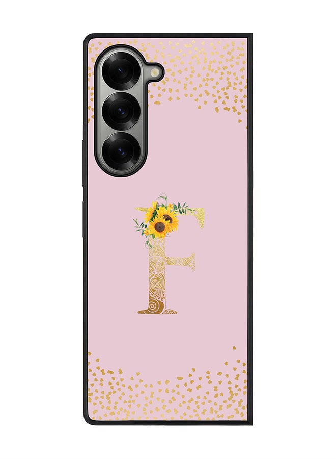 Stylizedd Rugged Black edge case for Samsung Galaxy Z Fold6, Slim fit Case Flexible Cover - Custom Monogram Initial Letter Floral Pattern Alphabet - F (Pink ) - Image 1