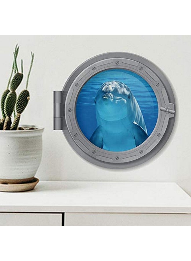Boodecal 11 X 11 Inch Cute Dolphin Unsersea Series Porthole Fake Window Removable Wall Decals Swimming Sea Fish Waterproof Wall Stickers For Childrens Playroom Nursery Bathroom - Image 5