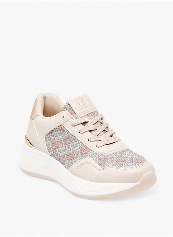 Flora Bella By Shoexpress Women's Monogram Print Lace-Up Sneakers  - Image 2