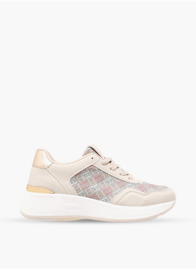 Flora Bella By Shoexpress Women's Monogram Print Lace-Up Sneakers  - Image 3