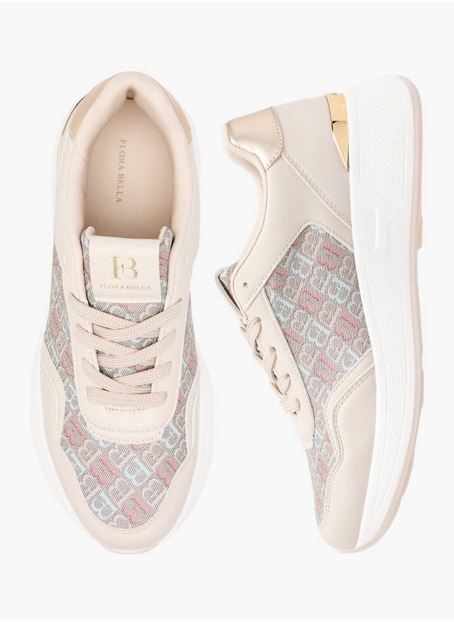 Flora Bella By Shoexpress Women's Monogram Print Lace-Up Sneakers  - Image 1