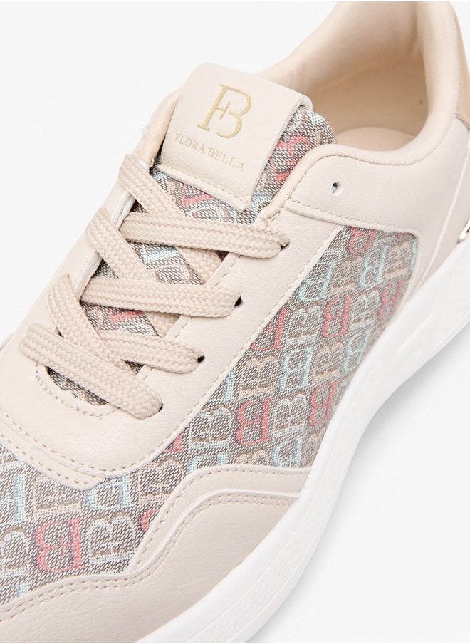 Flora Bella By Shoexpress Women's Monogram Print Lace-Up Sneakers  - Image 4