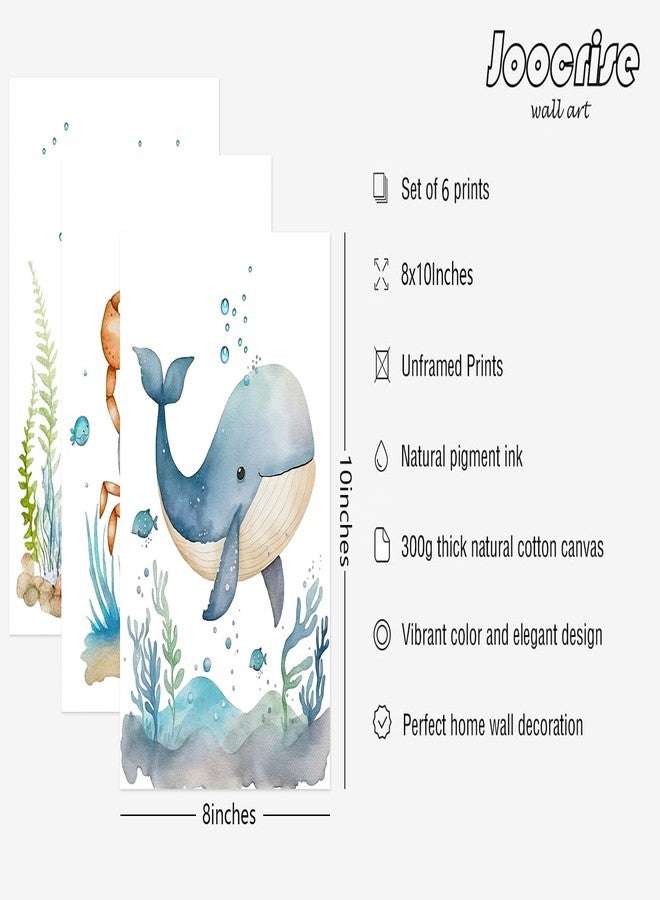 Joocrise Nursery Sea Animal Wall Decor Set of 6 Ocean Watercolor Canvas Wall Art Baby Boys Room Wall Art Ocean Sea Animal Pictures Kids Girl Art Prints Nursery Artwork for Bedroom 8x10 Inch Unframed - Image 2