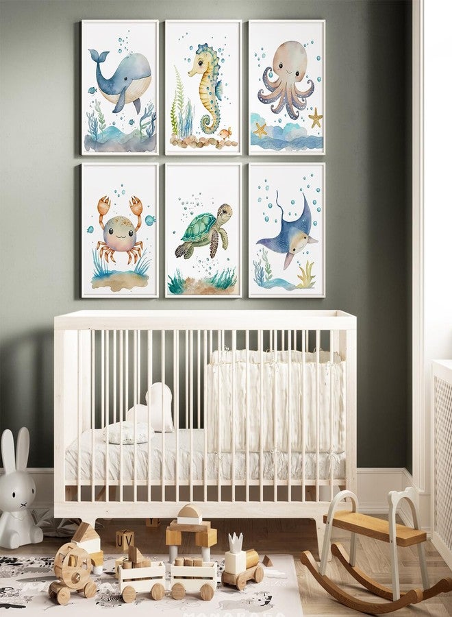 Joocrise Nursery Sea Animal Wall Decor Set of 6 Ocean Watercolor Canvas Wall Art Baby Boys Room Wall Art Ocean Sea Animal Pictures Kids Girl Art Prints Nursery Artwork for Bedroom 8x10 Inch Unframed - Image 4