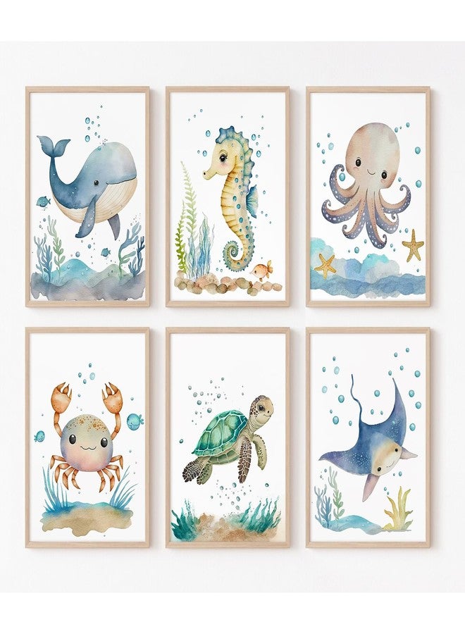 Joocrise Nursery Sea Animal Wall Decor Set of 6 Ocean Watercolor Canvas Wall Art Baby Boys Room Wall Art Ocean Sea Animal Pictures Kids Girl Art Prints Nursery Artwork for Bedroom 8x10 Inch Unframed - Image 1