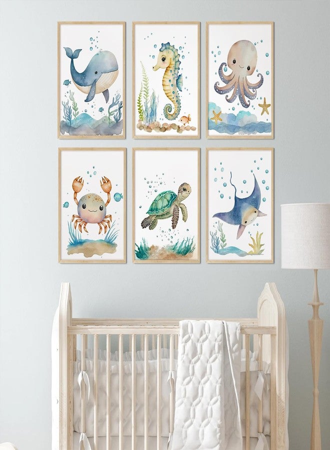 Joocrise Nursery Sea Animal Wall Decor Set of 6 Ocean Watercolor Canvas Wall Art Baby Boys Room Wall Art Ocean Sea Animal Pictures Kids Girl Art Prints Nursery Artwork for Bedroom 8x10 Inch Unframed - Image 3