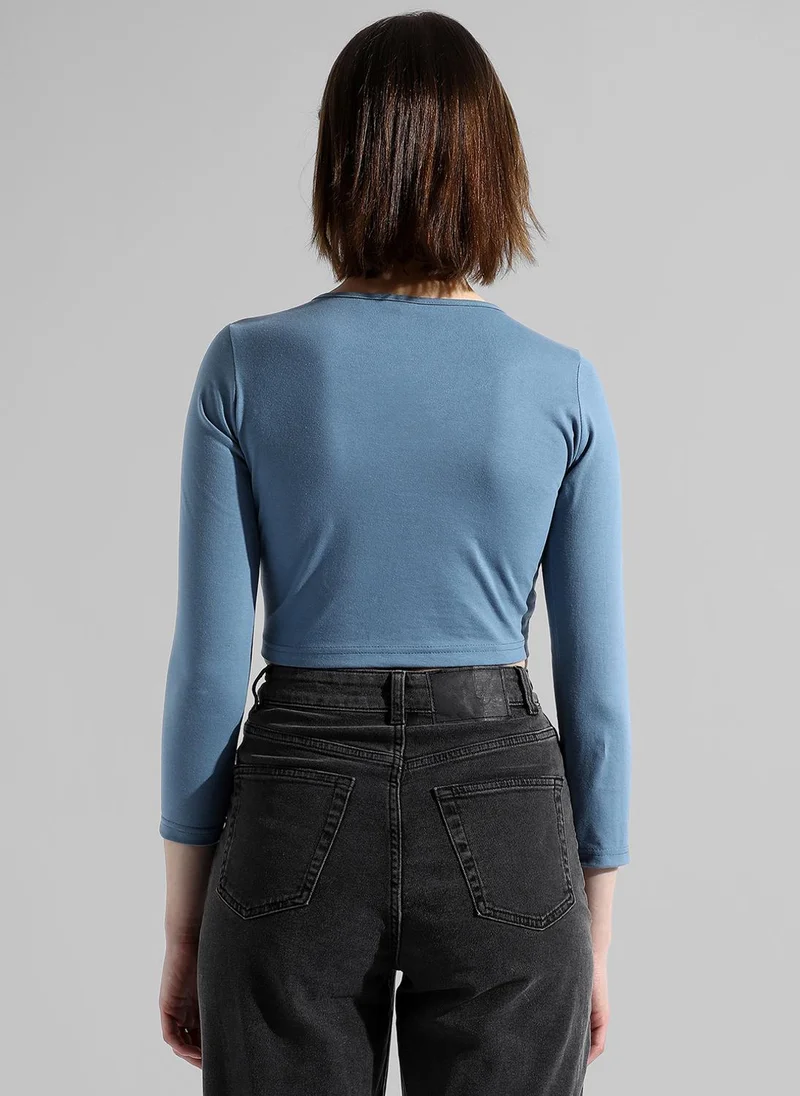 PINACOLADA Women's Tufts Blue Ruched Crop Top