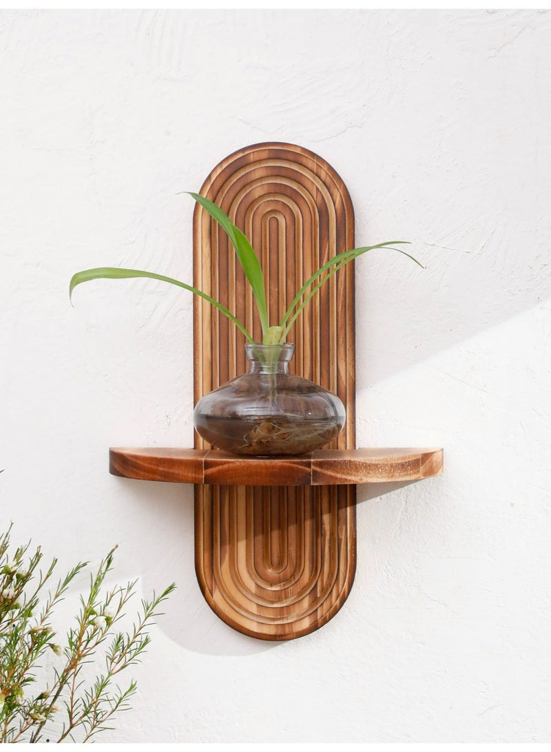 Ayana Casa Wooden Arch Wall Shelf – Single Tier Floating Shelf with Carved Rainbow Backboard for Living Room Bedroom Bathroom Home Décor - Image 1
