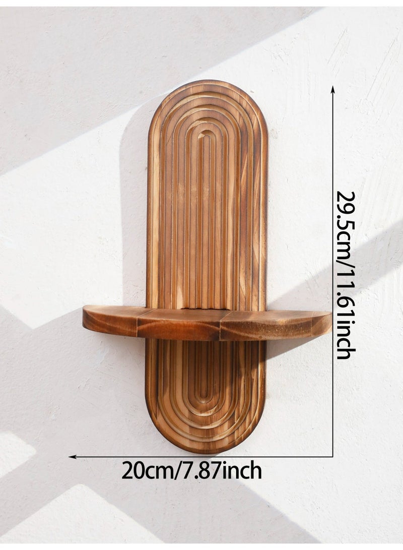 Ayana Casa Wooden Arch Wall Shelf – Single Tier Floating Shelf with Carved Rainbow Backboard for Living Room Bedroom Bathroom Home Décor - Image 2