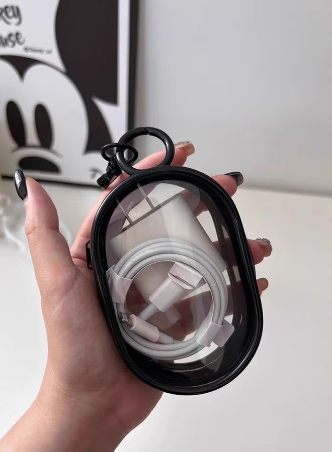 2-Piece Cable Storage Case Portable Hanging Transparent Headphone Case for USB Flash Drive,Keys, Mini Lipstick, Earbuds (Black, White) - Image 2