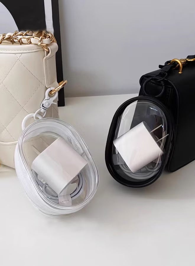 2-Piece Cable Storage Case Portable Hanging Transparent Headphone Case for USB Flash Drive,Keys, Mini Lipstick, Earbuds (Black, White) - Image 4