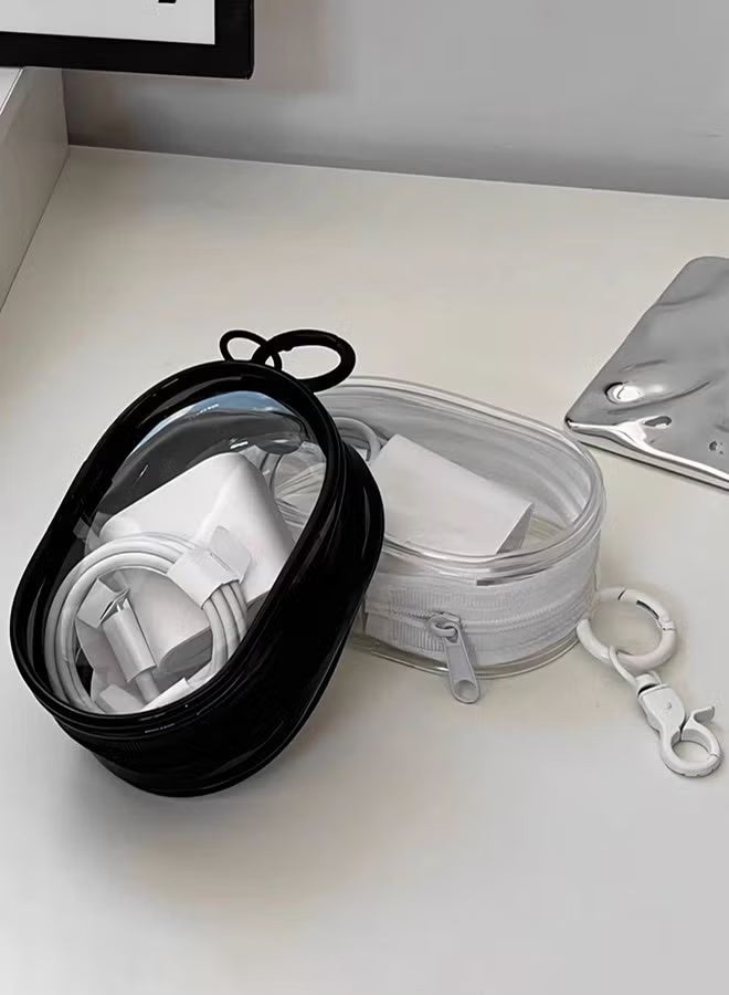 2-Piece Cable Storage Case Portable Hanging Transparent Headphone Case for USB Flash Drive,Keys, Mini Lipstick, Earbuds (Black, White) - Image 3