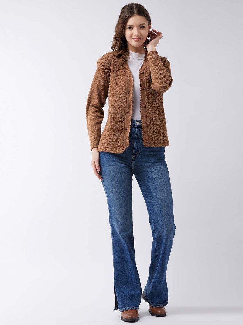 Pivl Women's Acrylic Blend V-Neck Sweater (PV502_Coffee_XL) - Image 2