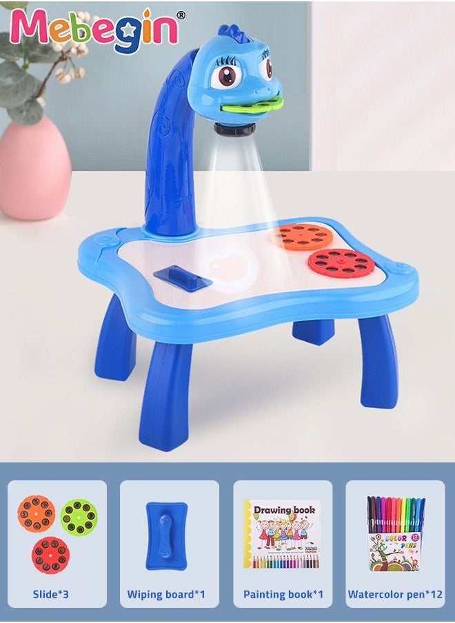 MEBEGIN - Kids Projection Drawing Table, Erasable Graffiti Board, Writing and Painting Set with Drawing Book, 12 Colored Pens 24 Projection Patterns, Drawing Supplies, Early Educational Drawing Toys, 3 AA Batteries Required(Not Included) - Image 1