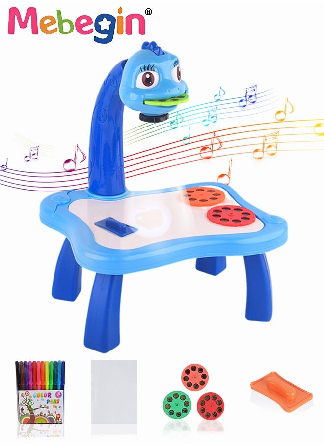 MEBEGIN - Kids Projection Drawing Table, Erasable Graffiti Board, Writing and Painting Set with Drawing Book, 12 Colored Pens 24 Projection Patterns, Drawing Supplies, Early Educational Drawing Toys, 3 AA Batteries Required(Not Included) - Image 1