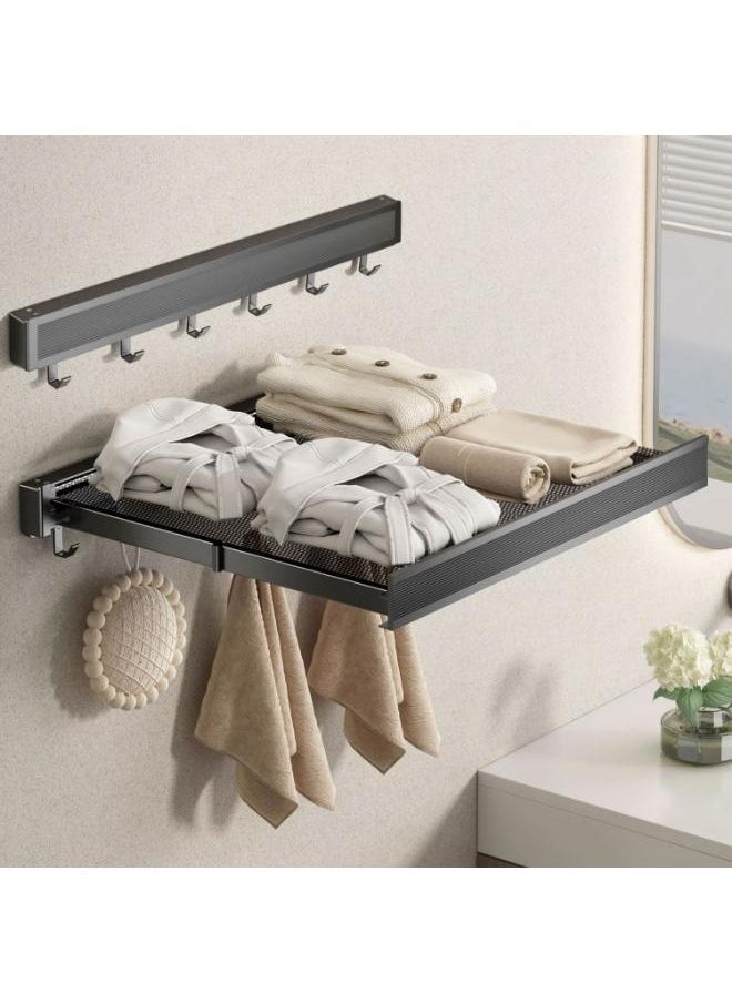 Eoptify Collapsible Mesh Cothes Drying Rack for Bathroom , Wall Mounted Folding Clothes Drying rack, Space Saver Aluminium Drying Rack with 8 Towel Hooks,  Indoor & Outdoor Foldable Towel Shelf 60cm  - Image 2