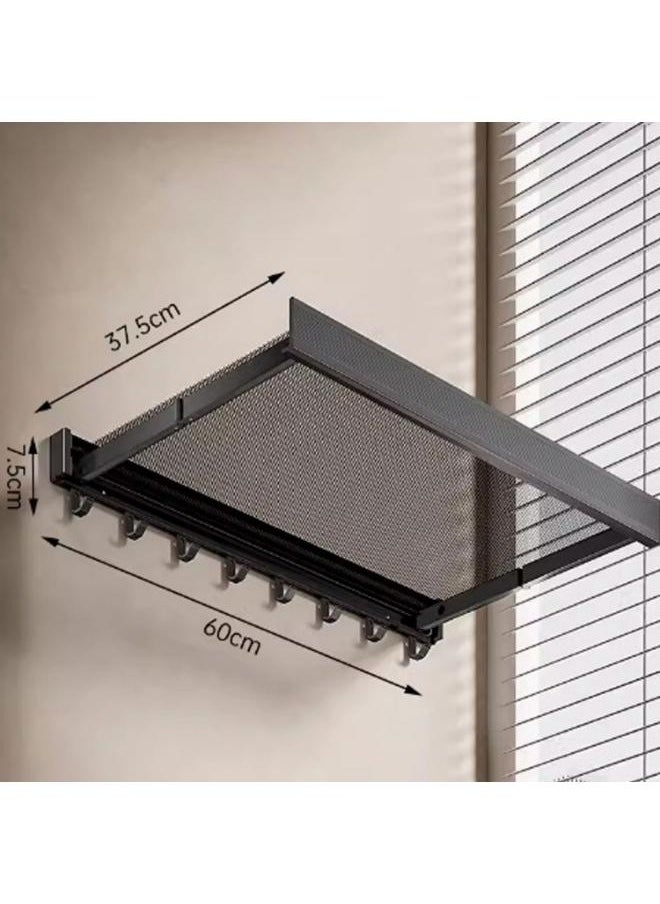Eoptify Collapsible Mesh Cothes Drying Rack for Bathroom , Wall Mounted Folding Clothes Drying rack, Space Saver Aluminium Drying Rack with 8 Towel Hooks,  Indoor & Outdoor Foldable Towel Shelf 60cm  - Image 3