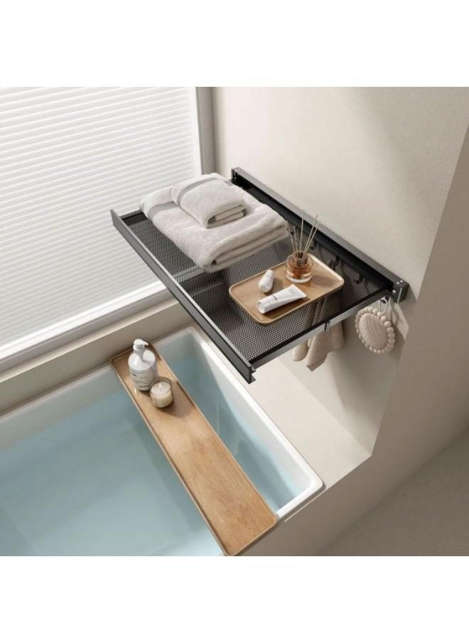 Eoptify Collapsible Mesh Cothes Drying Rack for Bathroom , Wall Mounted Folding Clothes Drying rack, Space Saver Aluminium Drying Rack with 8 Towel Hooks,  Indoor & Outdoor Foldable Towel Shelf 60cm  - Image 5