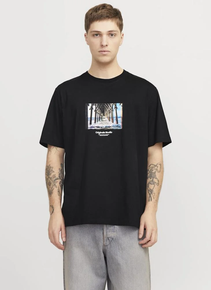 جاك اند جونز Jorvesterbro Logo Print  Crew Neck T-Shirt