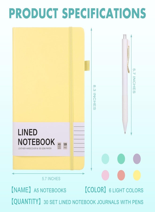 Aodaer 12 Set Lined Notebook Journals with Pens A5 Notebooks 100 GSM College Ruled Hardcover Notebook PU Leather Notepad with Pen Holder for Office School, 5.7 x 8.3 Inches, Light Multicolor - Image 2