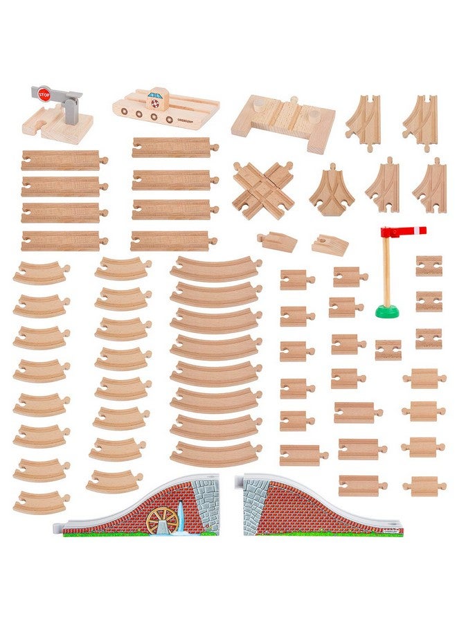 Orbrium Orbrium Toys 68 Pcs Wooden Train Track Expansion Pack Compatible with Thomas Wooden Train, Brio, Thomas The Tank Engine (68 Pcs)  - Image 1