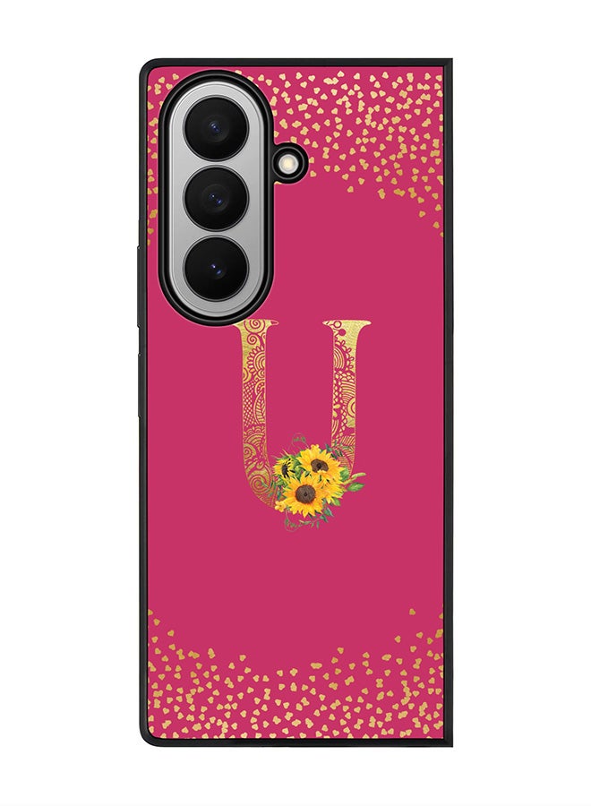 For Samsung Galaxy Z Fold7 Case,Slim fit Camera Protection, Shockproof Thin Phone cover  - Custom Floral Monogram - U ( Deep Pink )