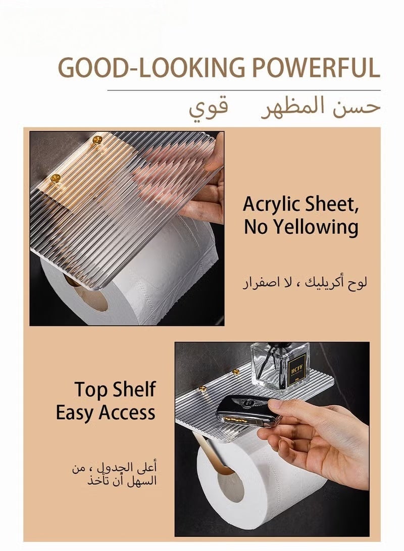 حامل ورق المرحاض ذاتي اللاصق المثبت على الجدار مع رف الهاتف ، الذهبي المضاد للماء ، موزع تخزين لفة المرحاض - Image 2