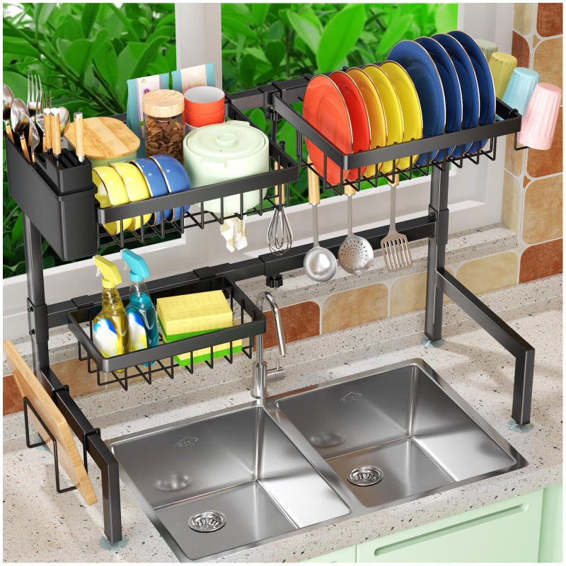 SNSLXH 2-Tier Over The Sink Dish Drying Rack, Kitchen Large Dish Drying Rack Over The Sink, Suitable for Most Sinks, Effective Dish Drying, Kitchen Drying Rackï¼ˆ26.57"-35"ï¼‰ - Image 1