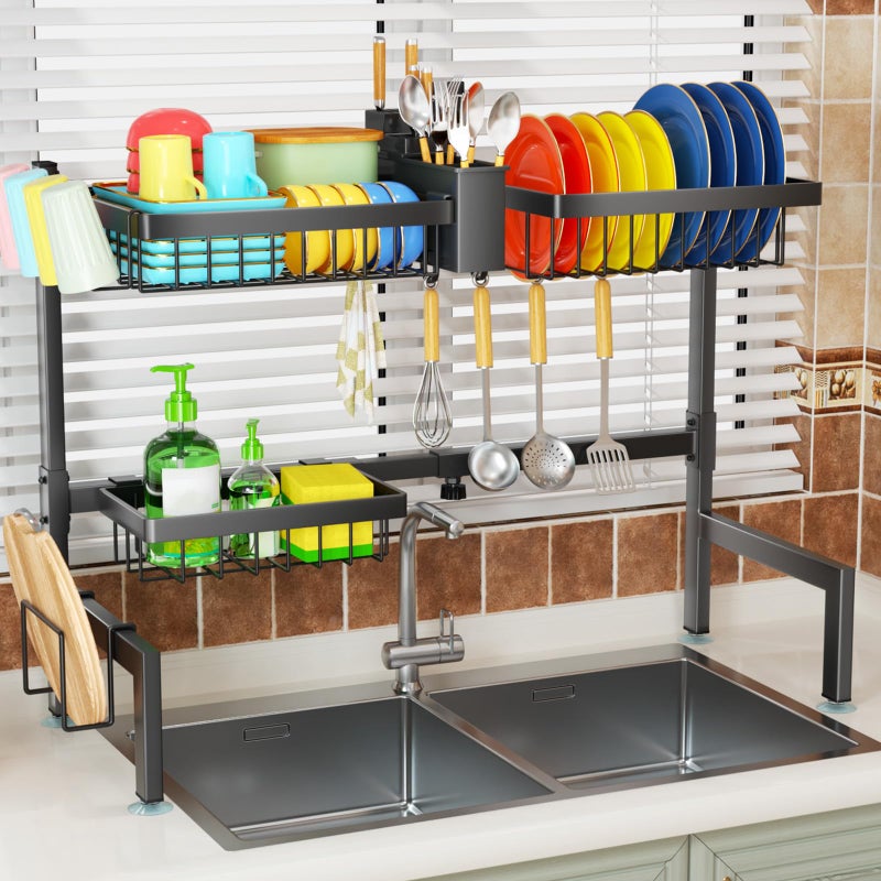 SNSLXH 2-Tier Over The Sink Dish Drying Rack, Kitchen Large Dish Drying Rack Over The Sink, Suitable for Most Sinks, Effective Dish Drying, Kitchen Drying Rackï¼ˆ26.57"-35"ï¼‰ - Image 5