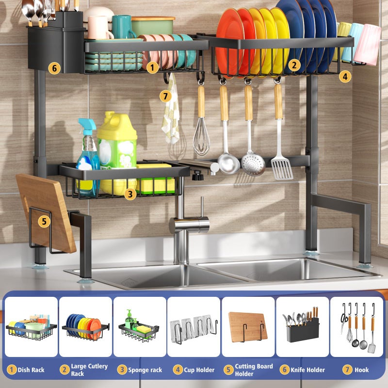 SNSLXH 2-Tier Over The Sink Dish Drying Rack, Kitchen Large Dish Drying Rack Over The Sink, Suitable for Most Sinks, Effective Dish Drying, Kitchen Drying Rackï¼ˆ26.57"-35"ï¼‰ - Image 2