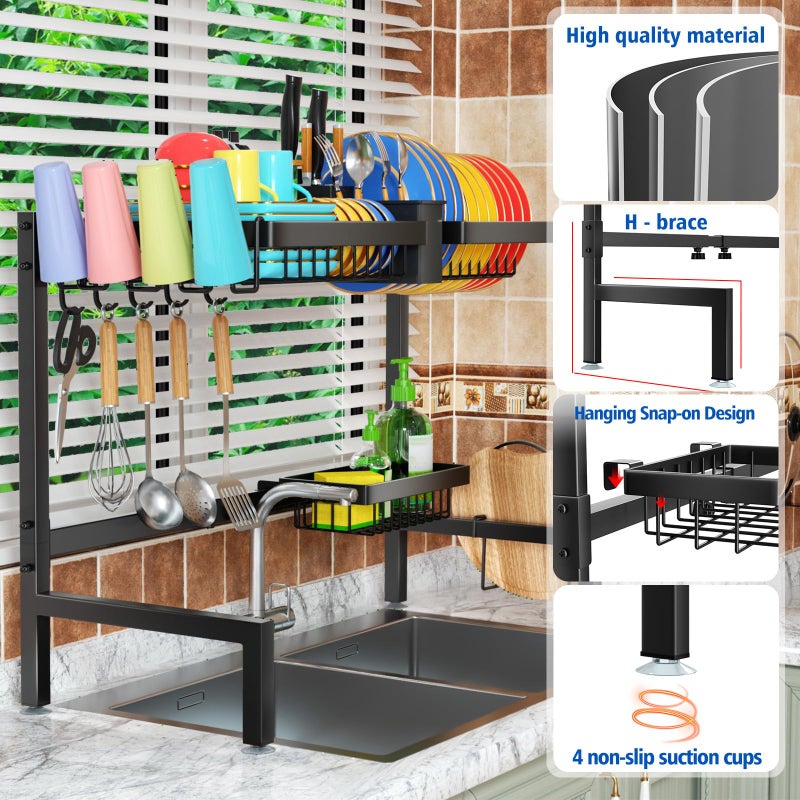SNSLXH 2-Tier Over The Sink Dish Drying Rack, Kitchen Large Dish Drying Rack Over The Sink, Suitable for Most Sinks, Effective Dish Drying, Kitchen Drying Rackï¼ˆ26.57"-35"ï¼‰ - Image 3