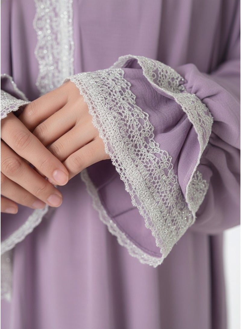 KESSAA Larin Women’s Premium Prayer Isdal – Luxury Silk-Cotton Full-Coverage Salah Dress with Integrated Head Scarf | Lightweight, Breathable, Modest Wear for Home, Travel & Mosque - Lavander - Image 3