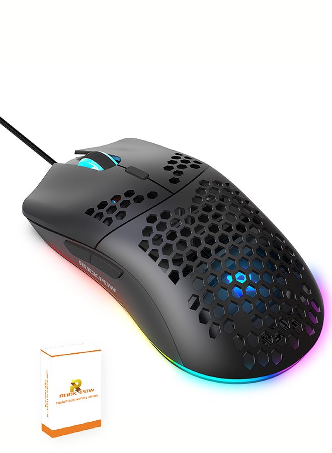 Rock Pow Gaming Mouse,Gaming Mice Honeycomb Hollow Design Ergonomic Wired Mouse with RGB Backlight,up to 8000 DPI,RGB Gaming Mouse for Mac, Laptop,Computer,PC
