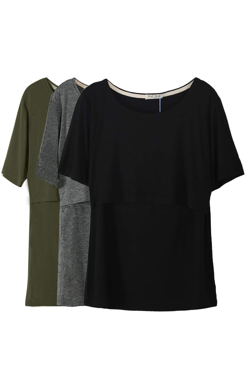 Smallshow 3 Pcs Maternity Nursing TShirt Nursing Tops Army GreenBlackDim Grey Large