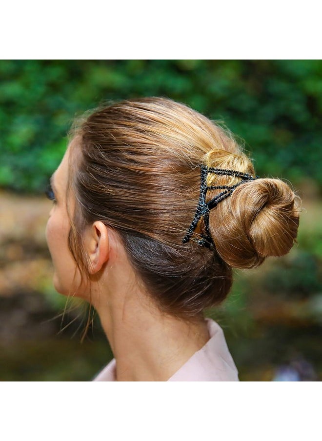 HairZing Hair Hugger for Fine, Thin, Short & Straight Hair Easy Comfy Styles, Add Volume with No Pressure - Double Comb with Elastic for UpDo, Ponytail, French Twist, Bun (Jet AB - Medium)