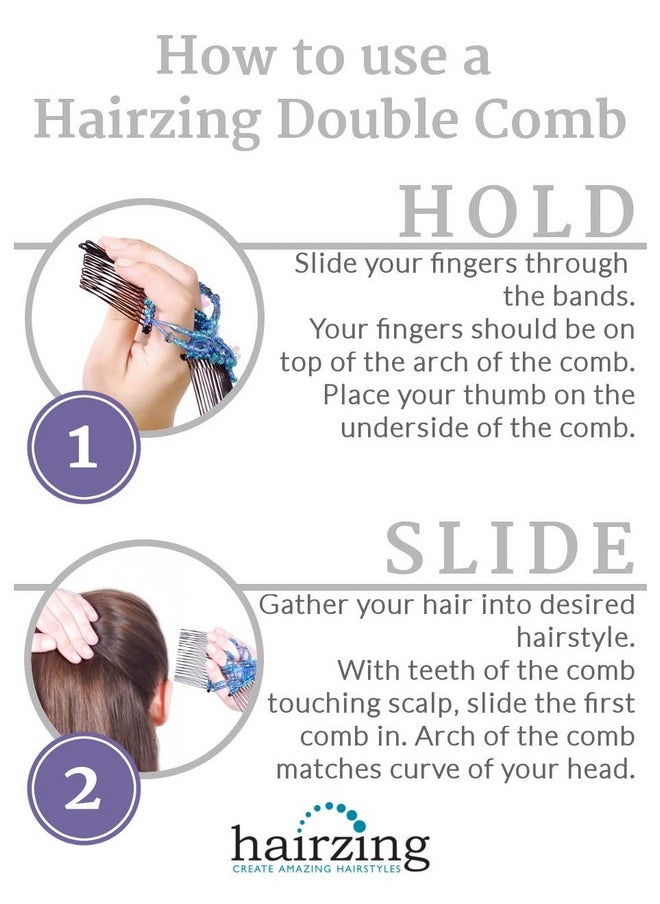 HairZing Hair Hugger for Fine, Thin, Short & Straight Hair Easy Comfy Styles, Add Volume with No Pressure - Double Comb with Elastic for UpDo, Ponytail, French Twist, Bun (Jet AB - Medium)