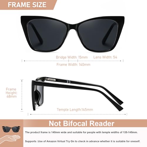 LKEYE Oversized Reading Sunglasses Glasses For Women Outdoor Cat Eye Sun Readers With Spring Hinge Eyewear LK6042 +1.75 - Image 5