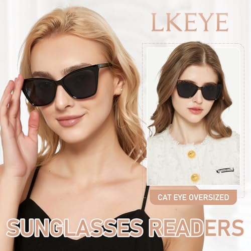 LKEYE Oversized Reading Sunglasses Glasses For Women Outdoor Cat Eye Sun Readers With Spring Hinge Eyewear LK6042 +1.75 - Image 4