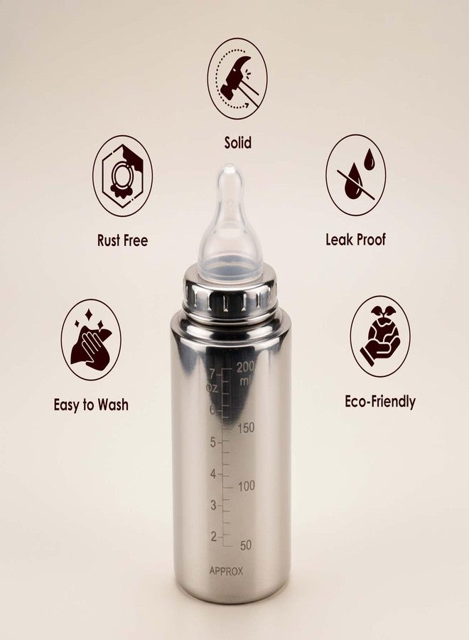 BabyMoo Baby Steel Feeding Bottle 200ml | Baby Milk Bottle with Advanced Anti Colic Valve, BPA Free, Soft Silicone Teat, Wide Neck for Babies/Infants/Newborns of 0-12 Months - Image 4